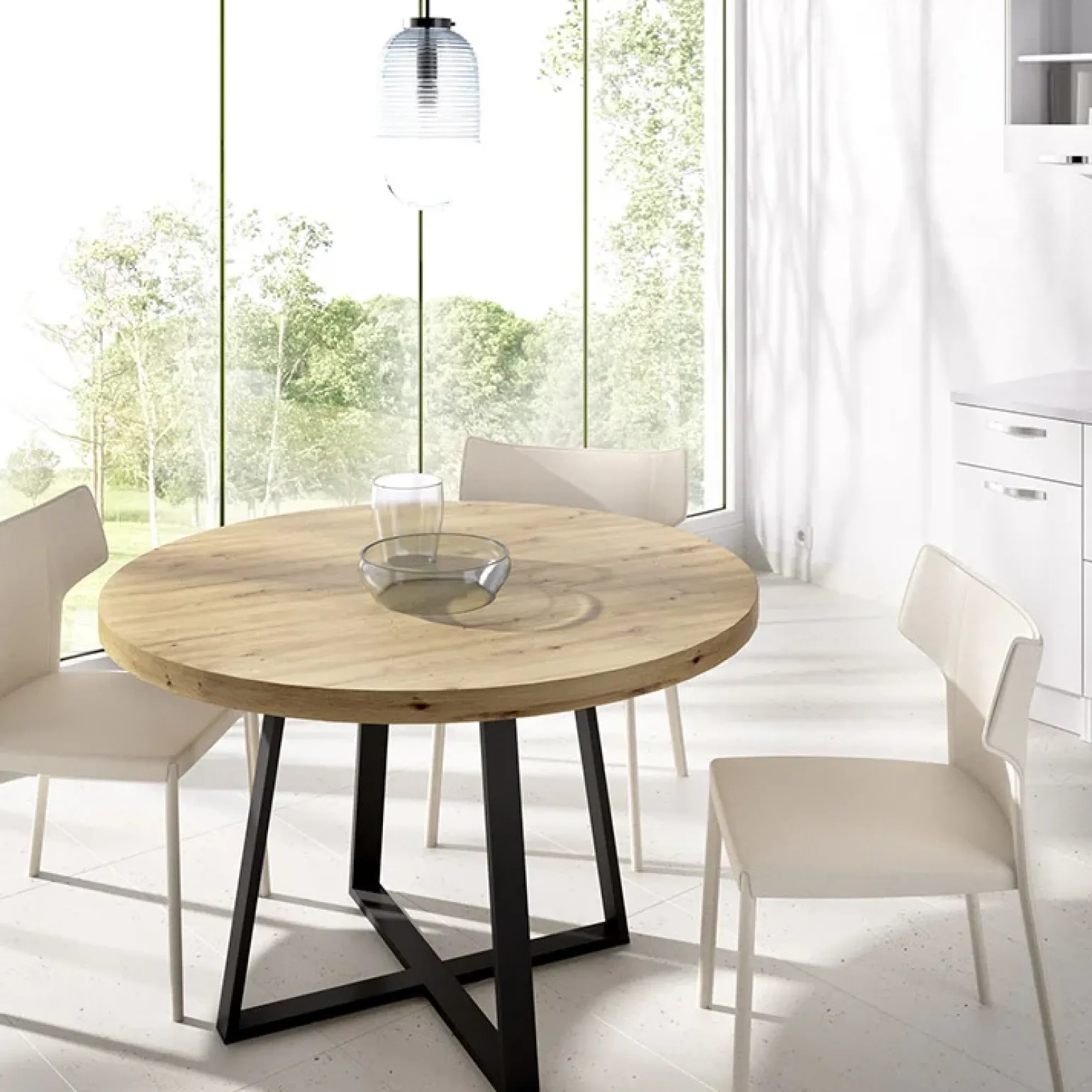 Tavolo rotondo 120cm legno rovere e gambe nere Redondo