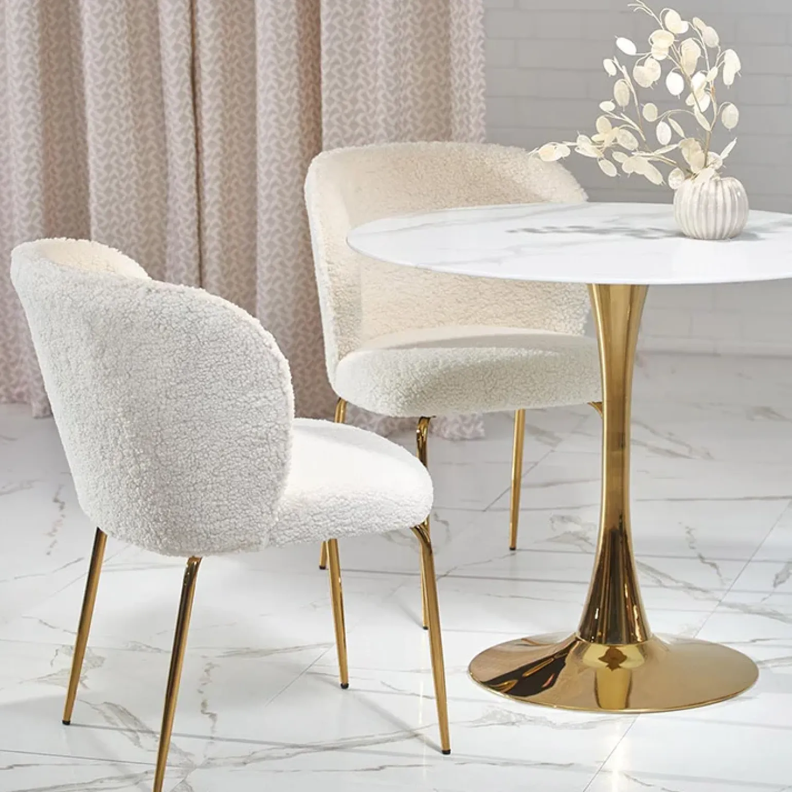 Tavolo rotondo da sala 90x75cm marmo bianco effetto oro Rosselli