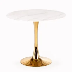 Tavolo rotondo da sala 90x75cm marmo bianco effetto oro Rosselli