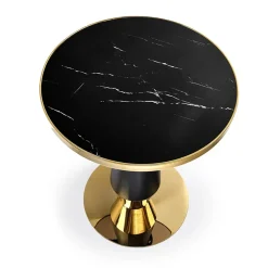 Tavolo rotondo moderno 59x74cm marmo nero oro Lugana