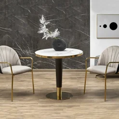 Tavolo rotondo moderno 79x74cm marmo bianco nero oro Barbera