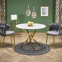 Tavolo rotondo moderno 100x73cm marmo bianco oro Onorato