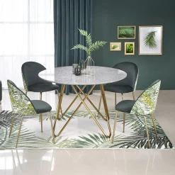 Tavolo rotondo 120x120cm moderno effetto marmo grigio acciaio oro Arak