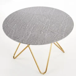 Tavolo rotondo 120x120cm moderno effetto marmo grigio acciaio oro Arak