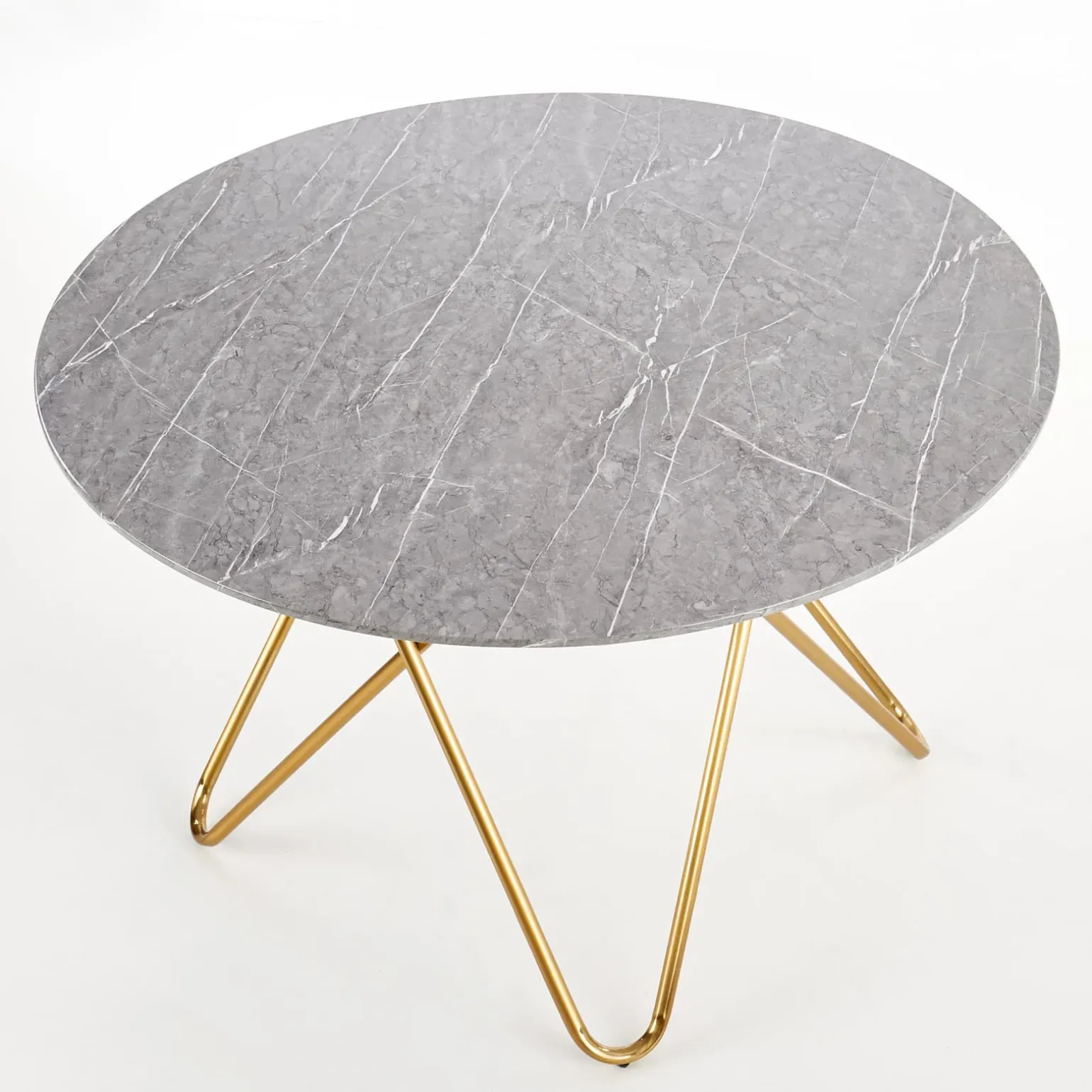 Tavolo rotondo 120x120cm moderno effetto marmo grigio acciaio oro Arak