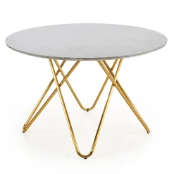 Tavolo rotondo 120x120cm moderno effetto marmo grigio acciaio oro Arak