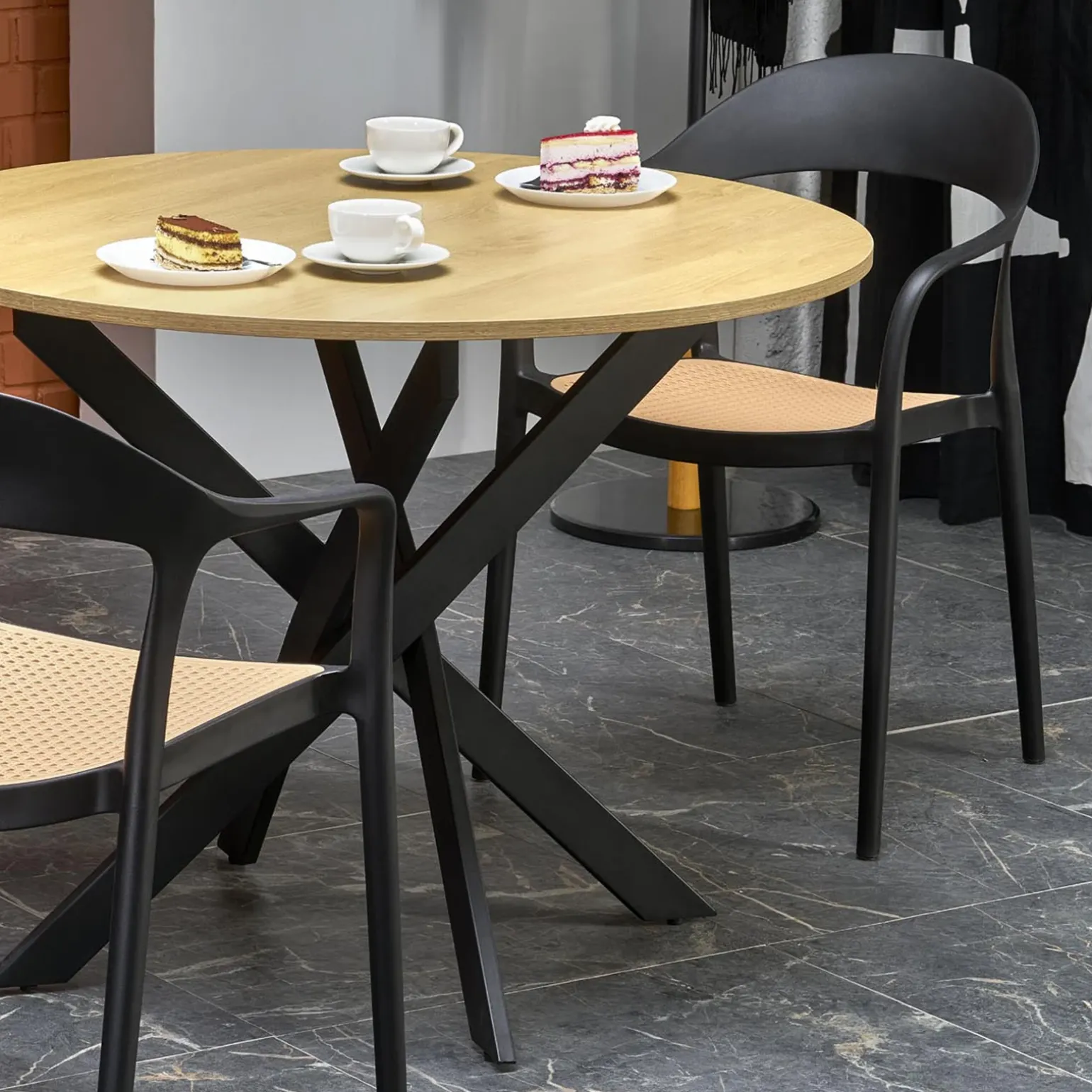 Tavolo rotondo 100x100cm moderno rovere nero Dormelada
