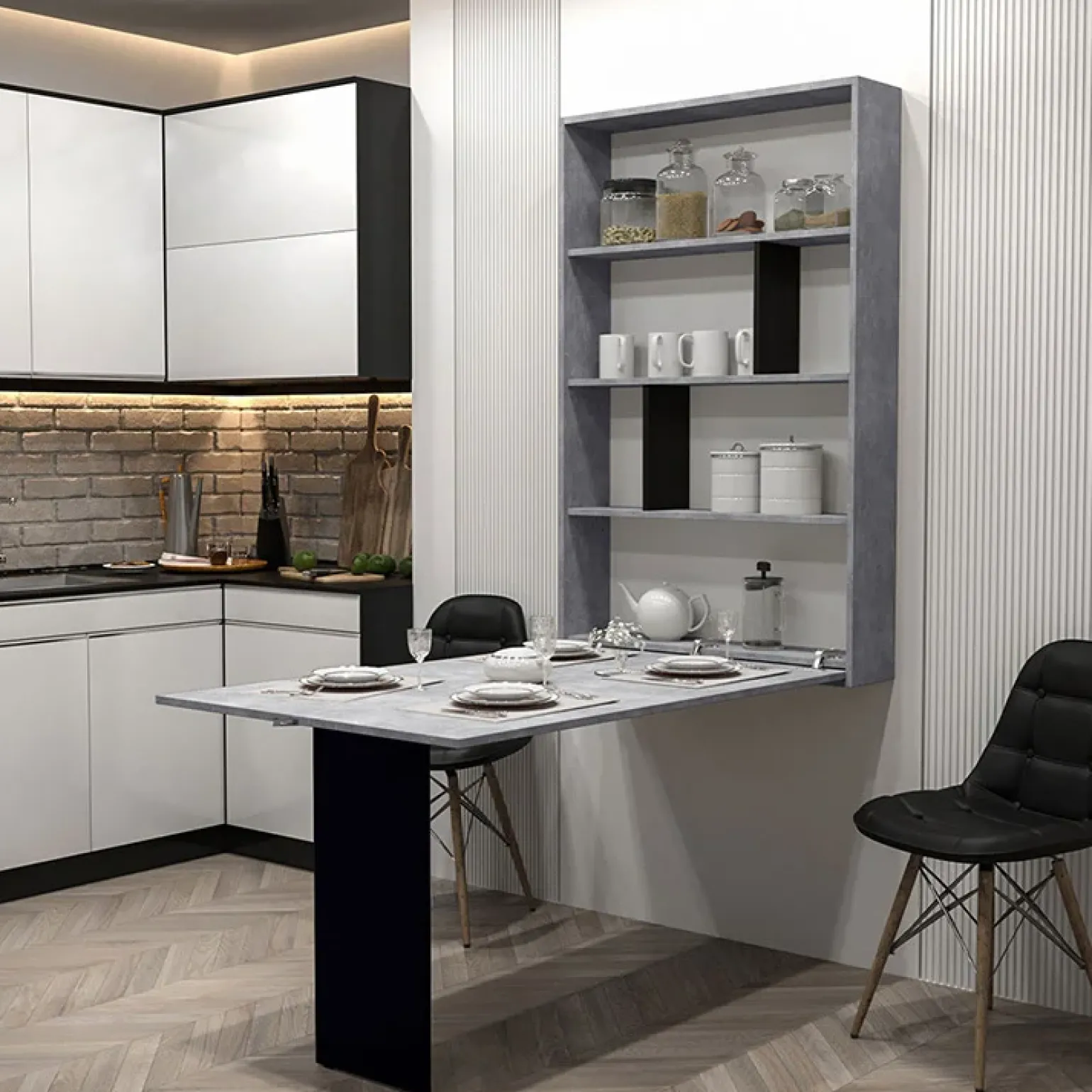 Tavolo 135x203cm a scomparsa moderno rettangolare cemento nero Hope