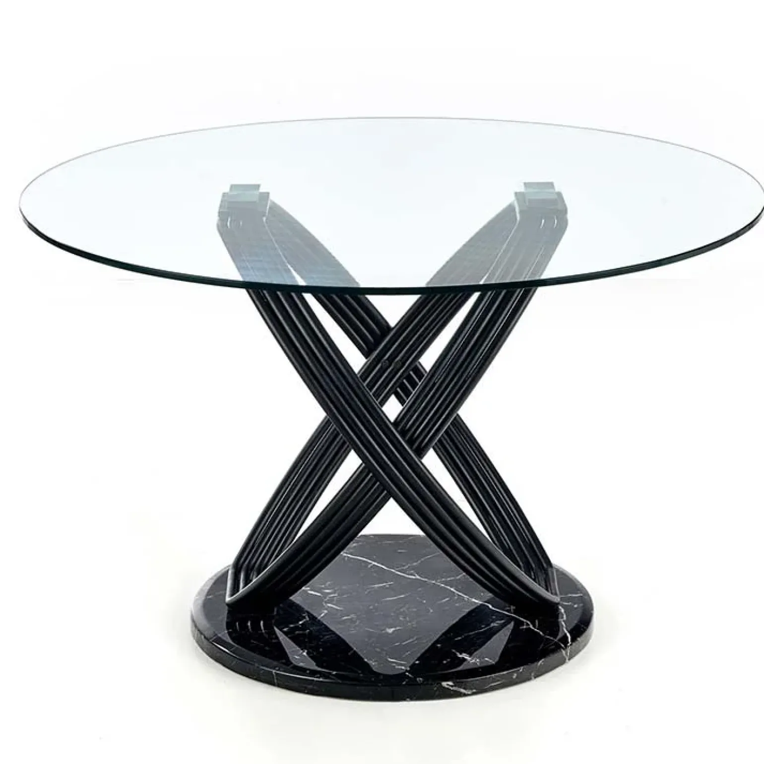 Tavolo 122x122cm da pranzo in vetro rotondo acciaio nero Arbil