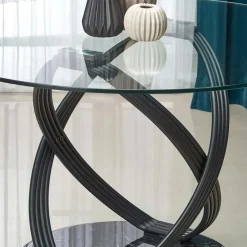 Tavolo 122x122cm da pranzo in vetro rotondo acciaio nero Arbil