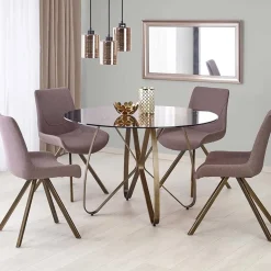 Tavolo 120x120cm da pranzo in vetro rotondo marrone oro antico Ulisse Gihome®