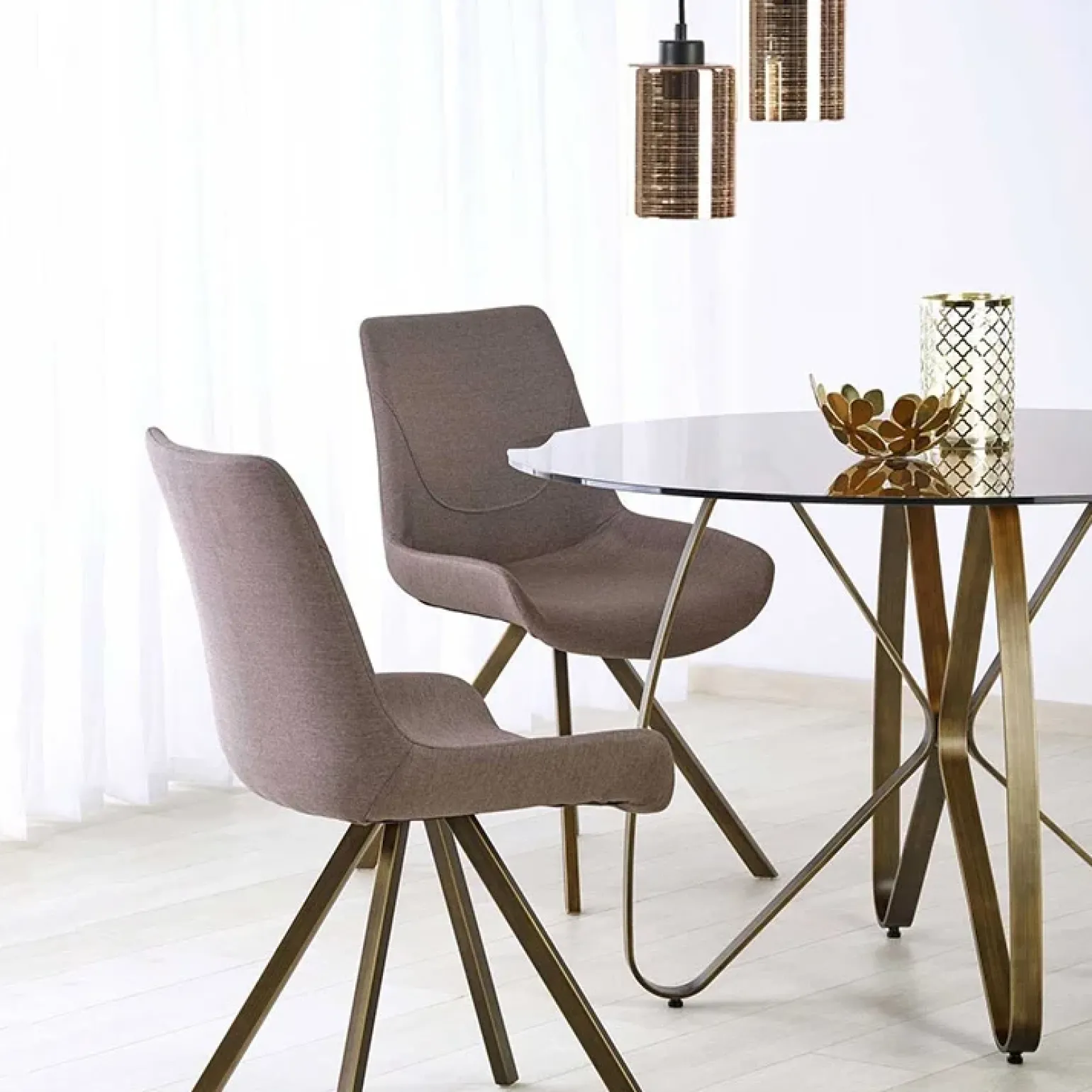 Tavolo 120x120cm da pranzo in vetro rotondo marrone oro antico Ulisse Gihome®