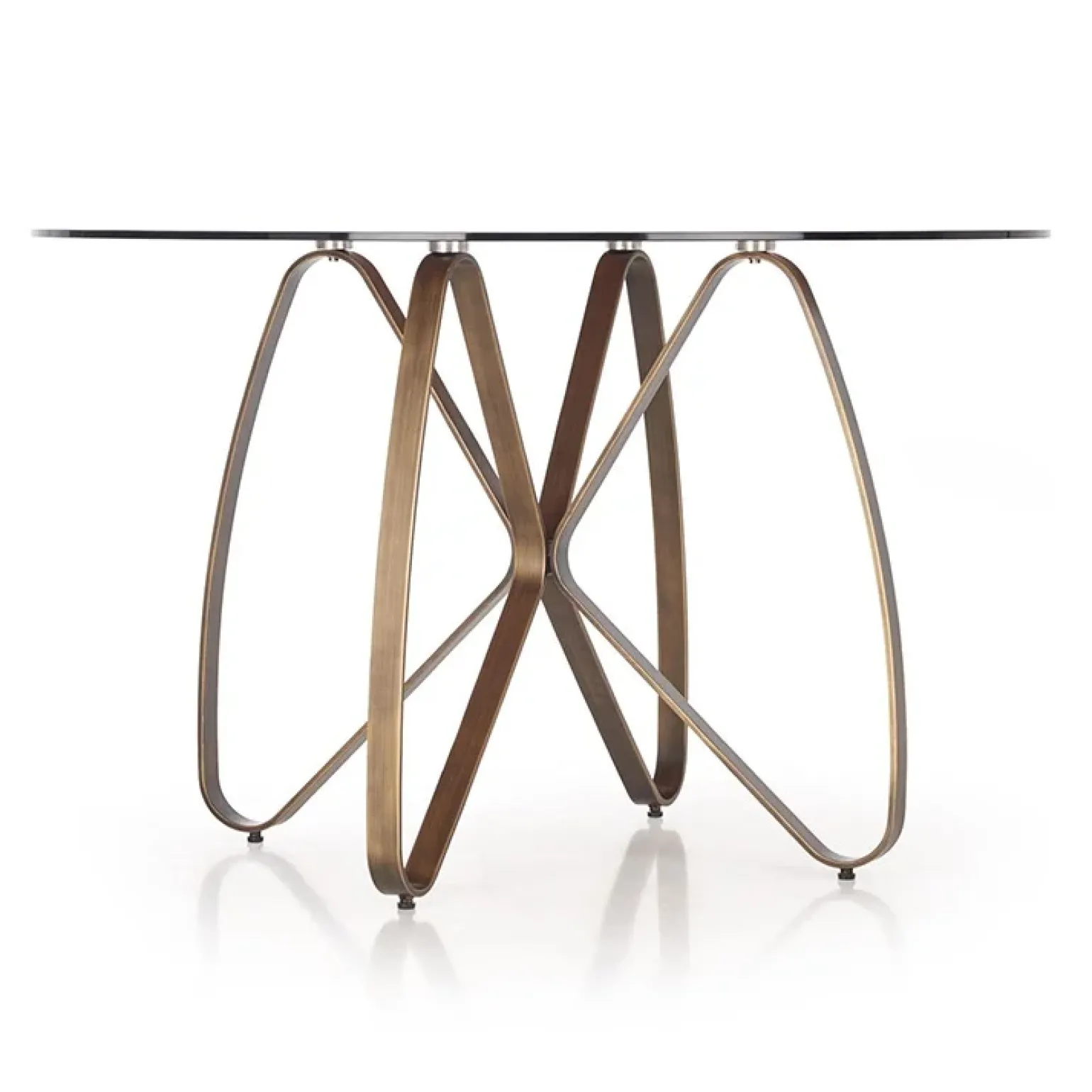 Tavolo 120x120cm da pranzo in vetro rotondo marrone oro antico Ulisse Gihome®