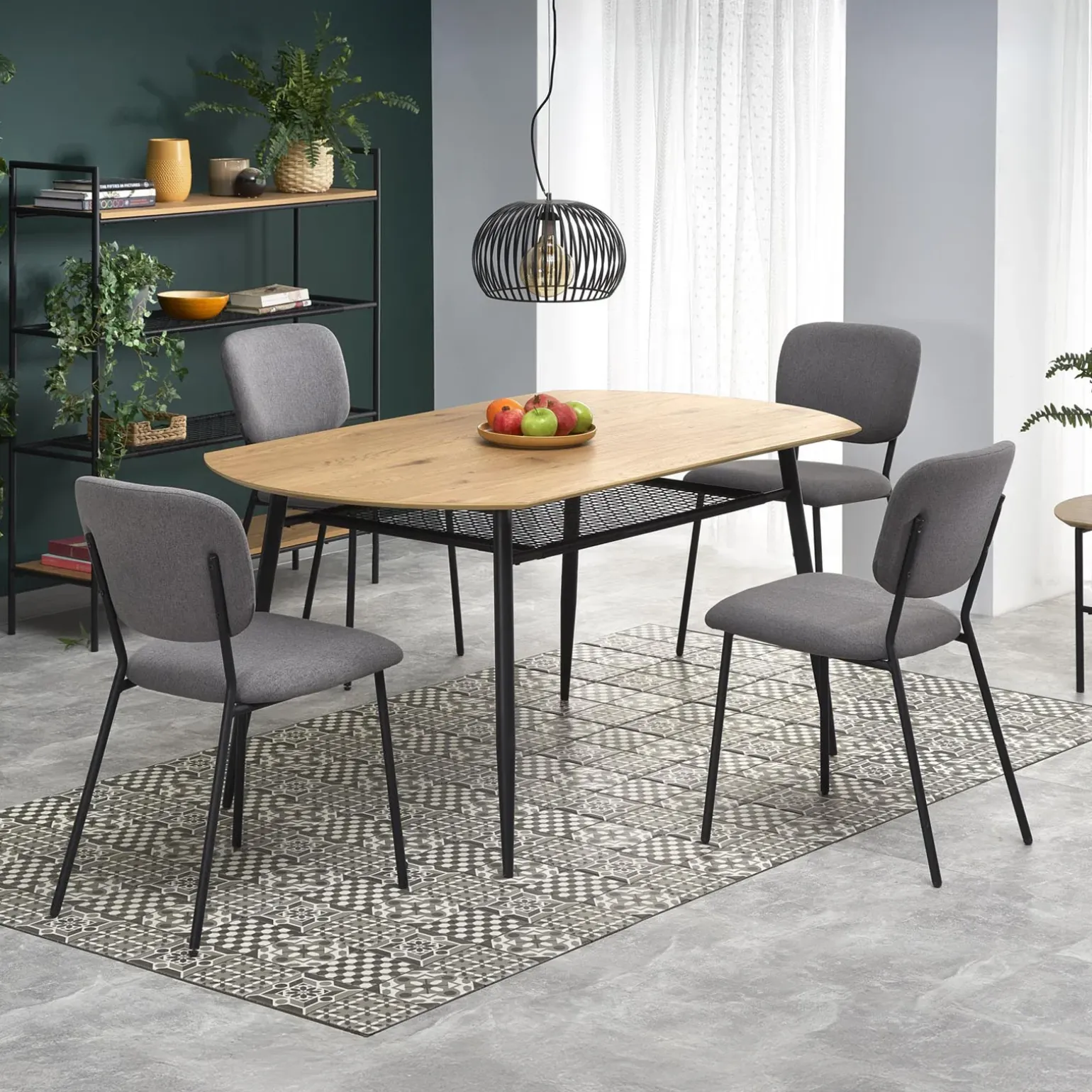 Tavolo 160x90cm da pranzo moderno rovere dorato nero Wilson