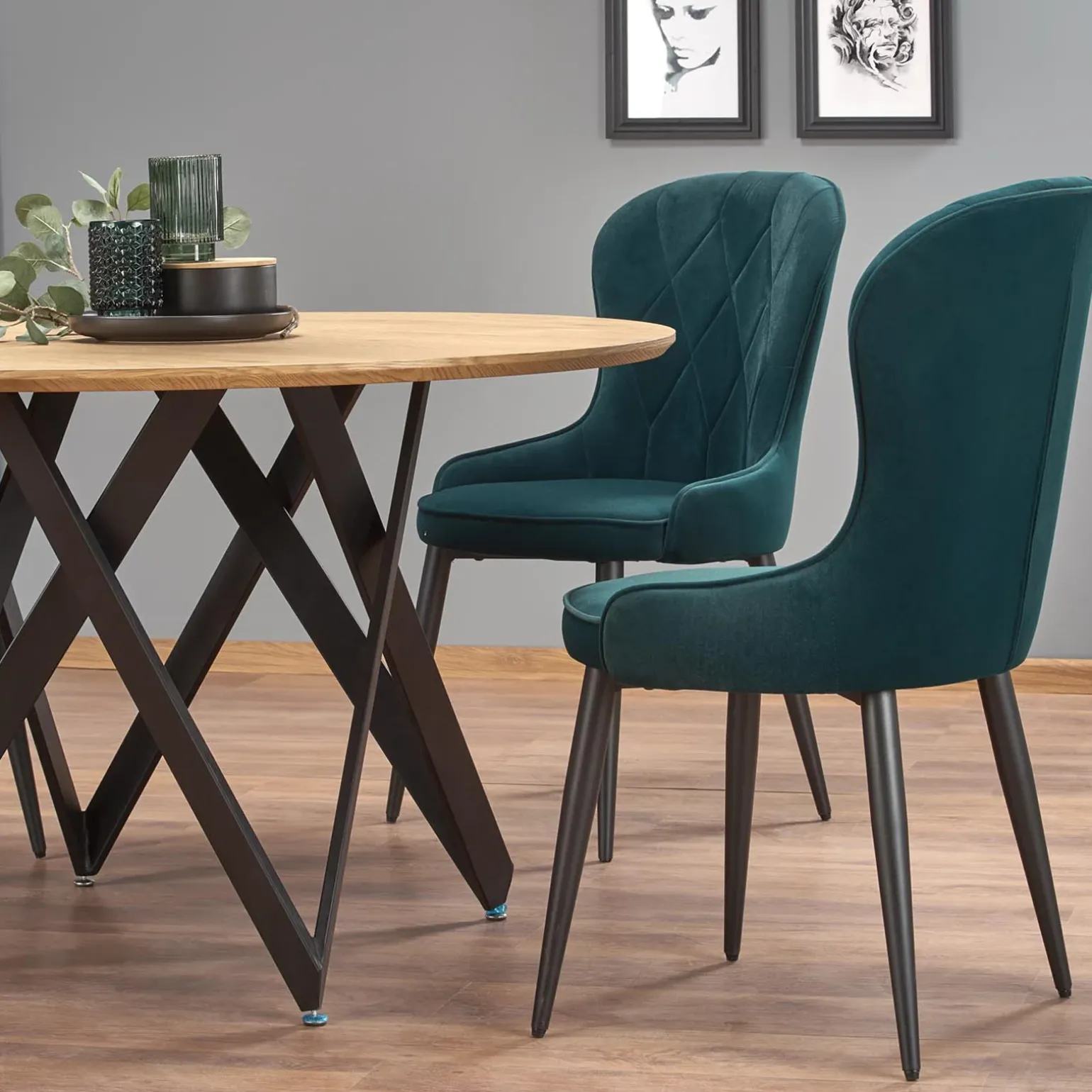 Tavolo 120x120cm da pranzo rotondo rovere miele acciaio nero Edessa