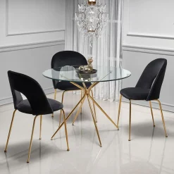 Tavolo 110x110cm rotondo in vetro acciaio oro Narok
