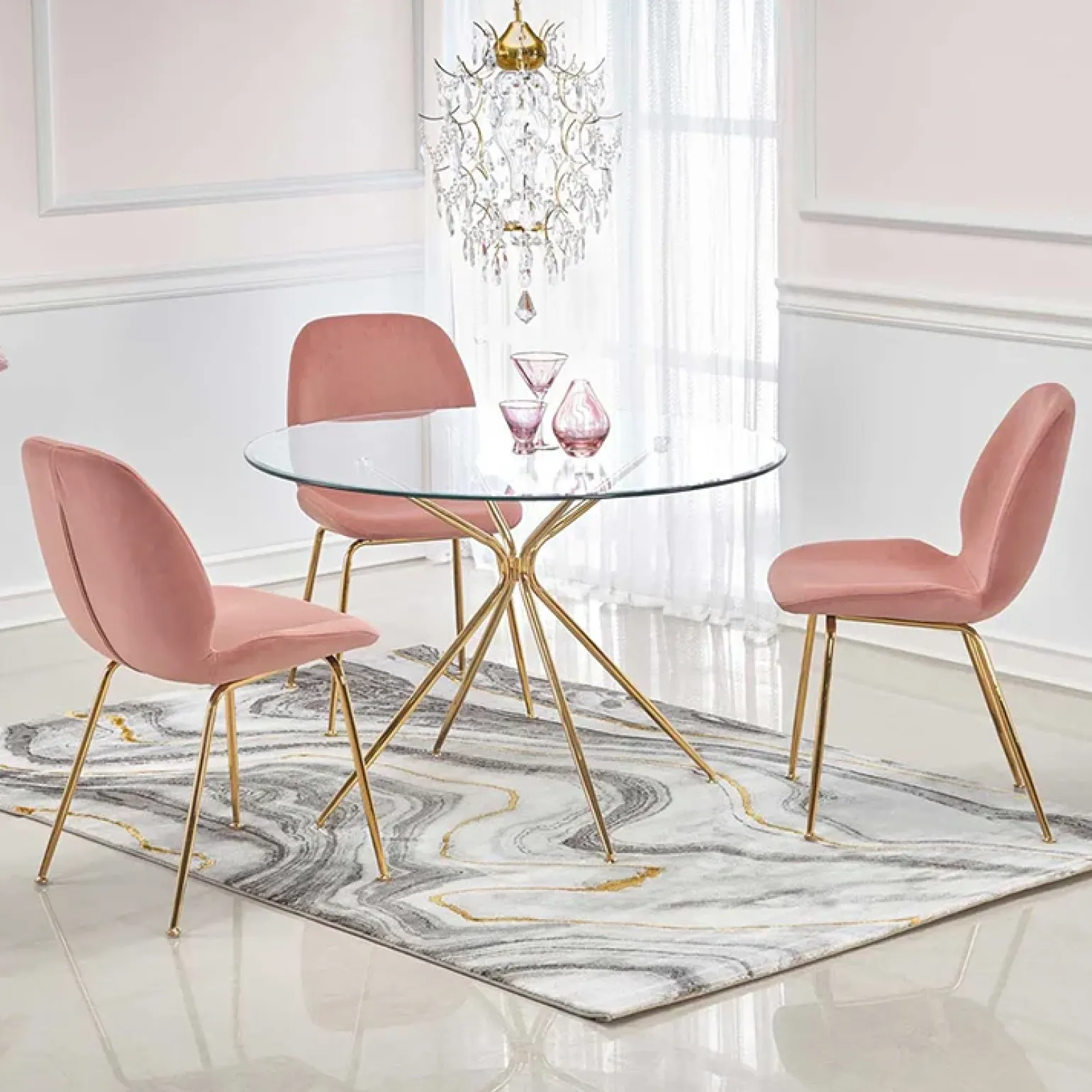 Tavolo 110x110cm rotondo in vetro acciaio oro Narok