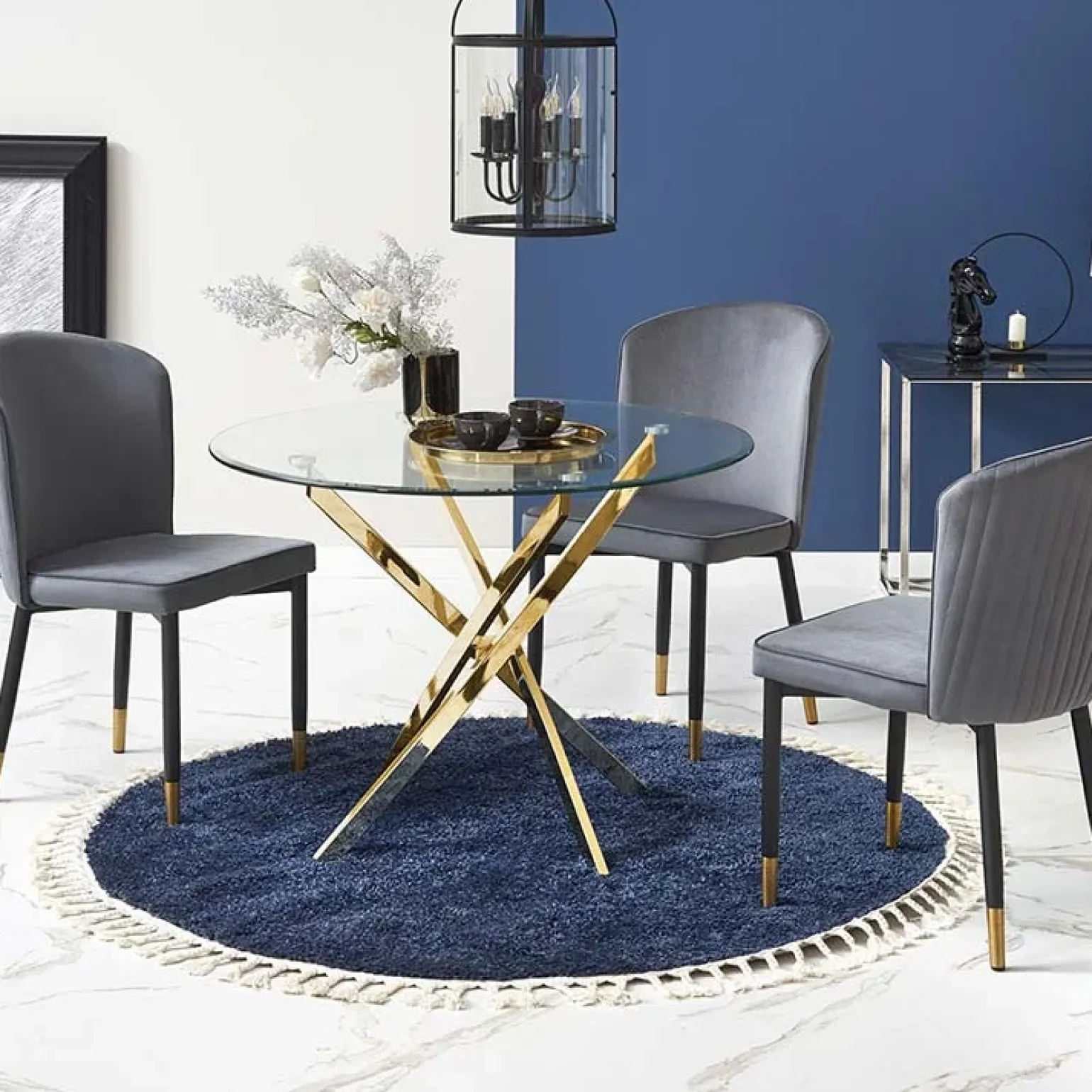 Tavolo 100x100cm rotondo in vetro acciaio oro cromato Minerva Gihome®