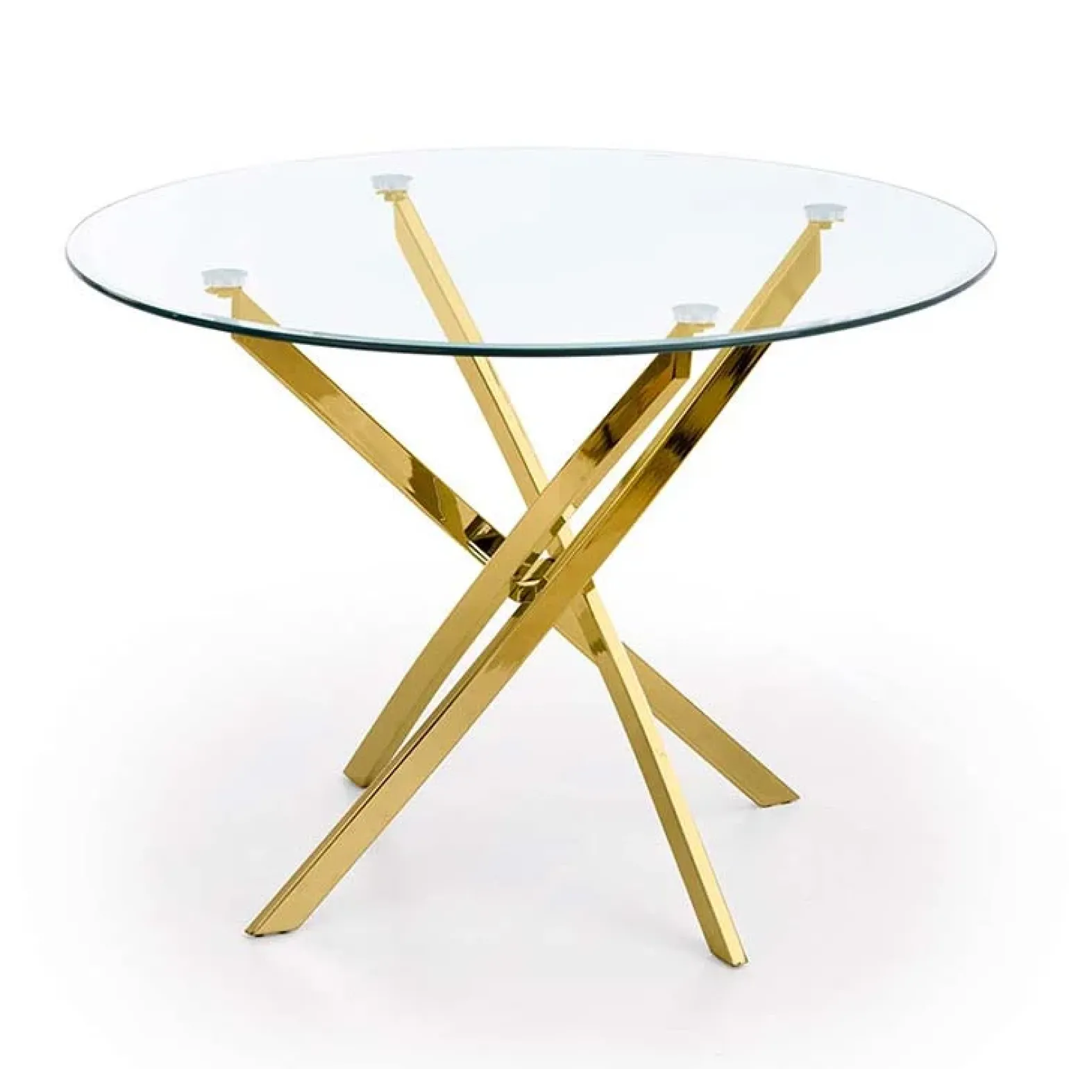 Tavolo 100x100cm rotondo in vetro acciaio oro cromato Minerva Gihome®