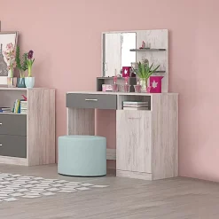 Toeletta da trucco con specchio 90x133cm bianco frassinato grigio Femme