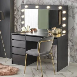 Toeletta da trucco con specchio 120x140cm con LED nero Cherie