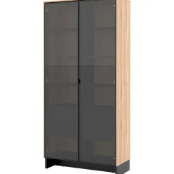Vetrina alta 92x196h cm 2 ante vetro 4 cassetti interni rovere nero Alabaster