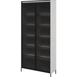 Vetrina alta 92x196h cm 2 ante led bianco opaco nero Camelia