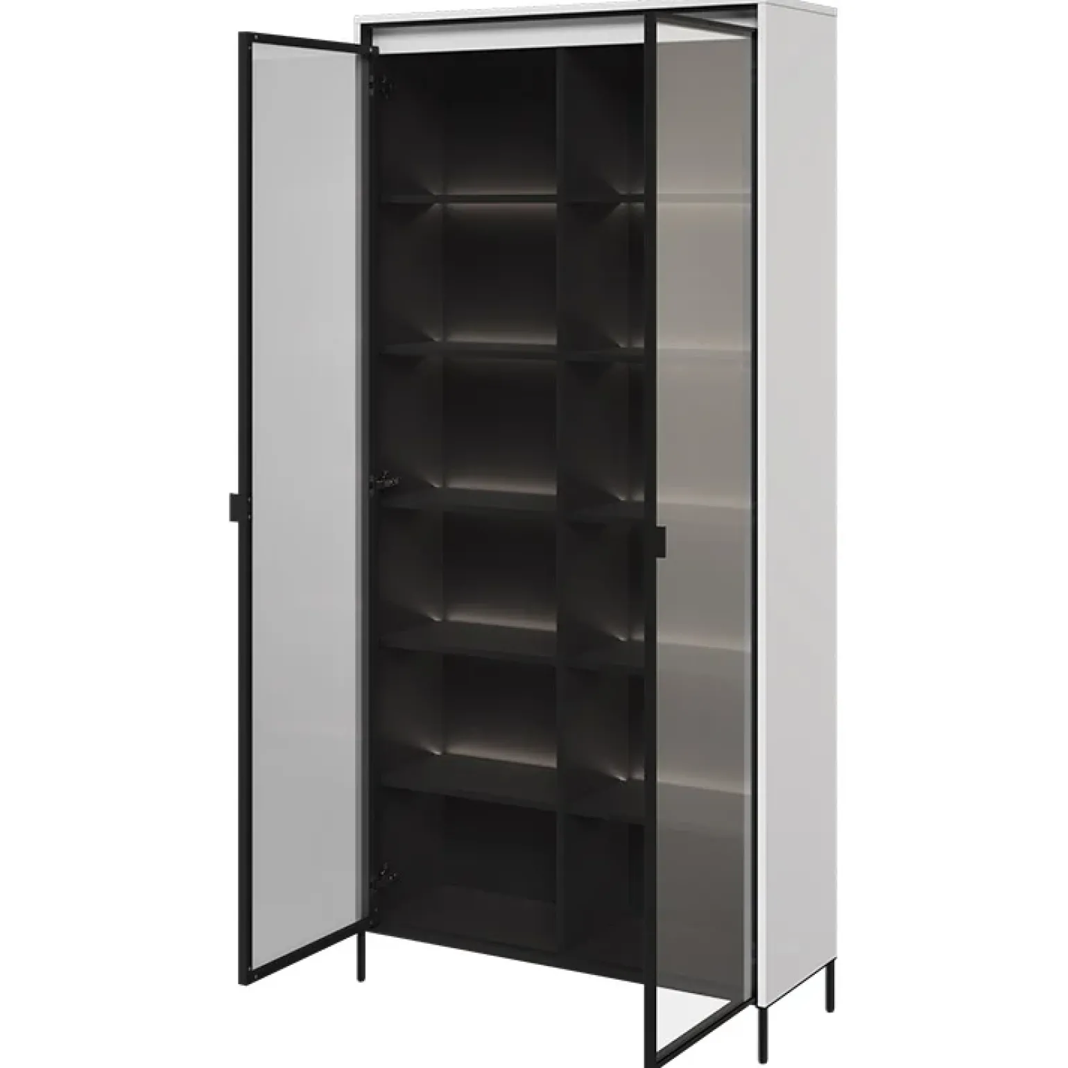 Vetrina alta 92x196h cm 2 ante led bianco opaco nero Camelia