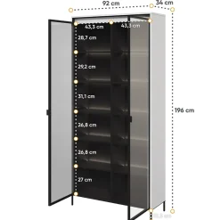 Vetrina alta 92x196h cm 2 ante led bianco opaco nero Camelia