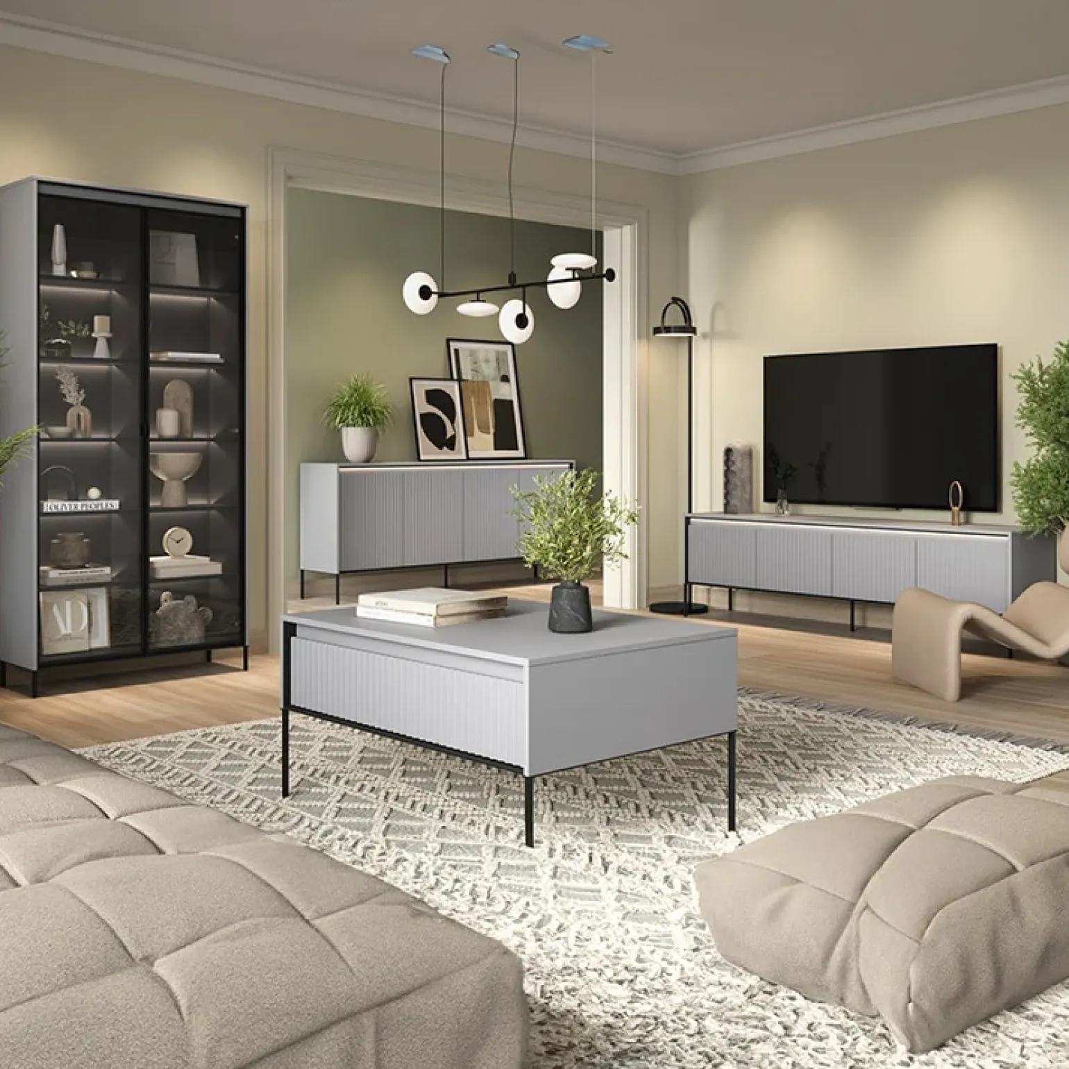 Vetrina alta 92x196h cm 2 ante led grigio nero Camelia