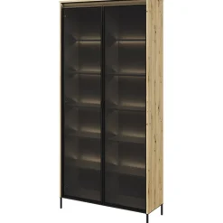 Vetrina alta 92x196h cm 2 ante led rovere rustico nero Camelia