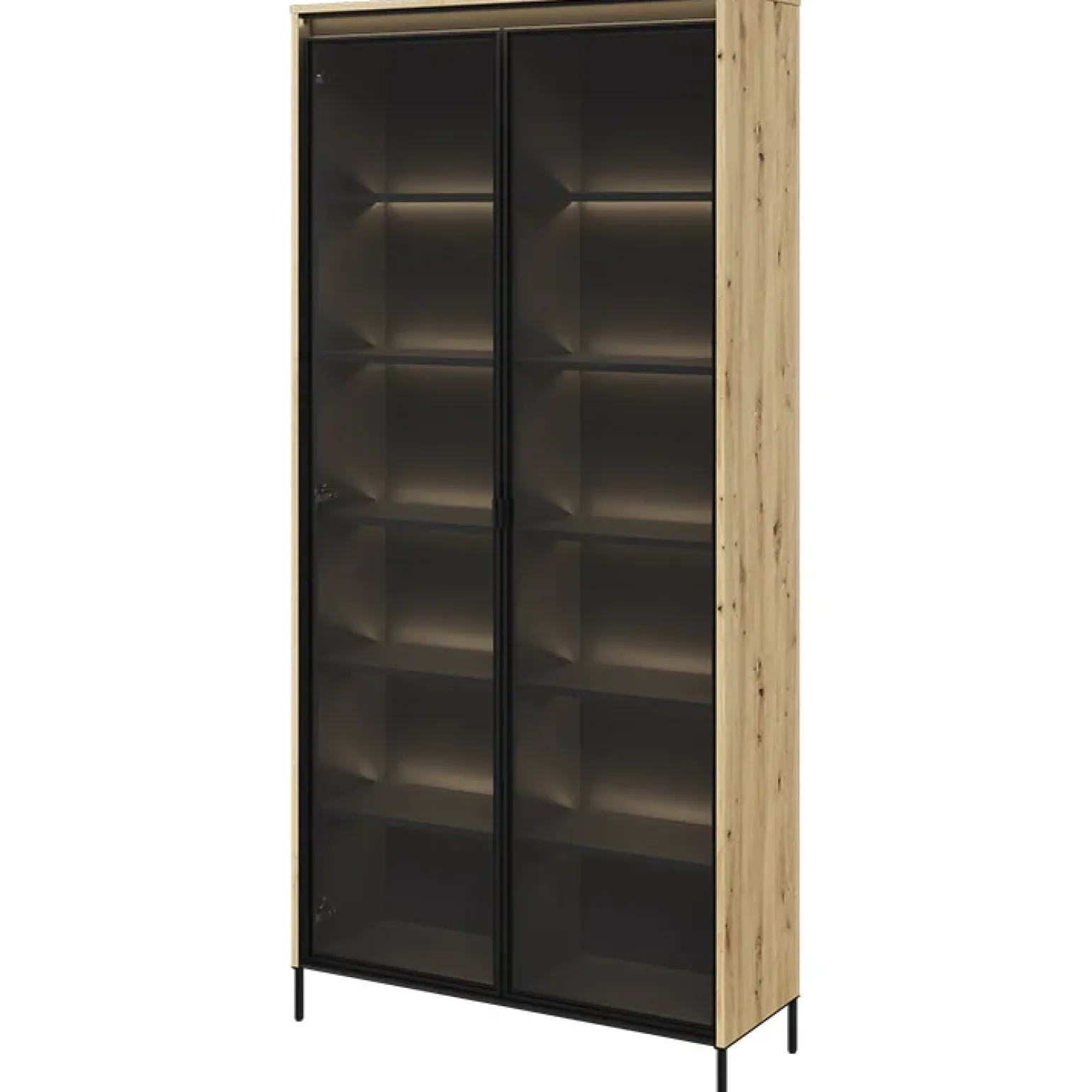 Vetrina alta 92x196h cm 2 ante led rovere rustico nero Camelia