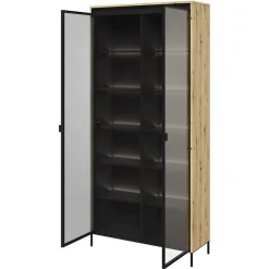 Vetrina alta 92x196h cm 2 ante led rovere rustico nero Camelia