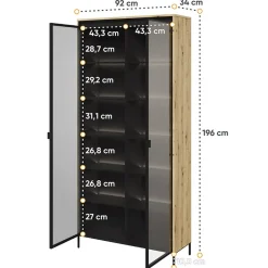 Vetrina alta 92x196h cm 2 ante led rovere rustico nero Camelia