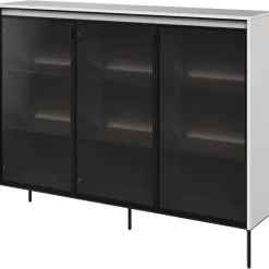 Vetrina bassa 150x118h cm 3 ante led bianco opaco nero Camelia