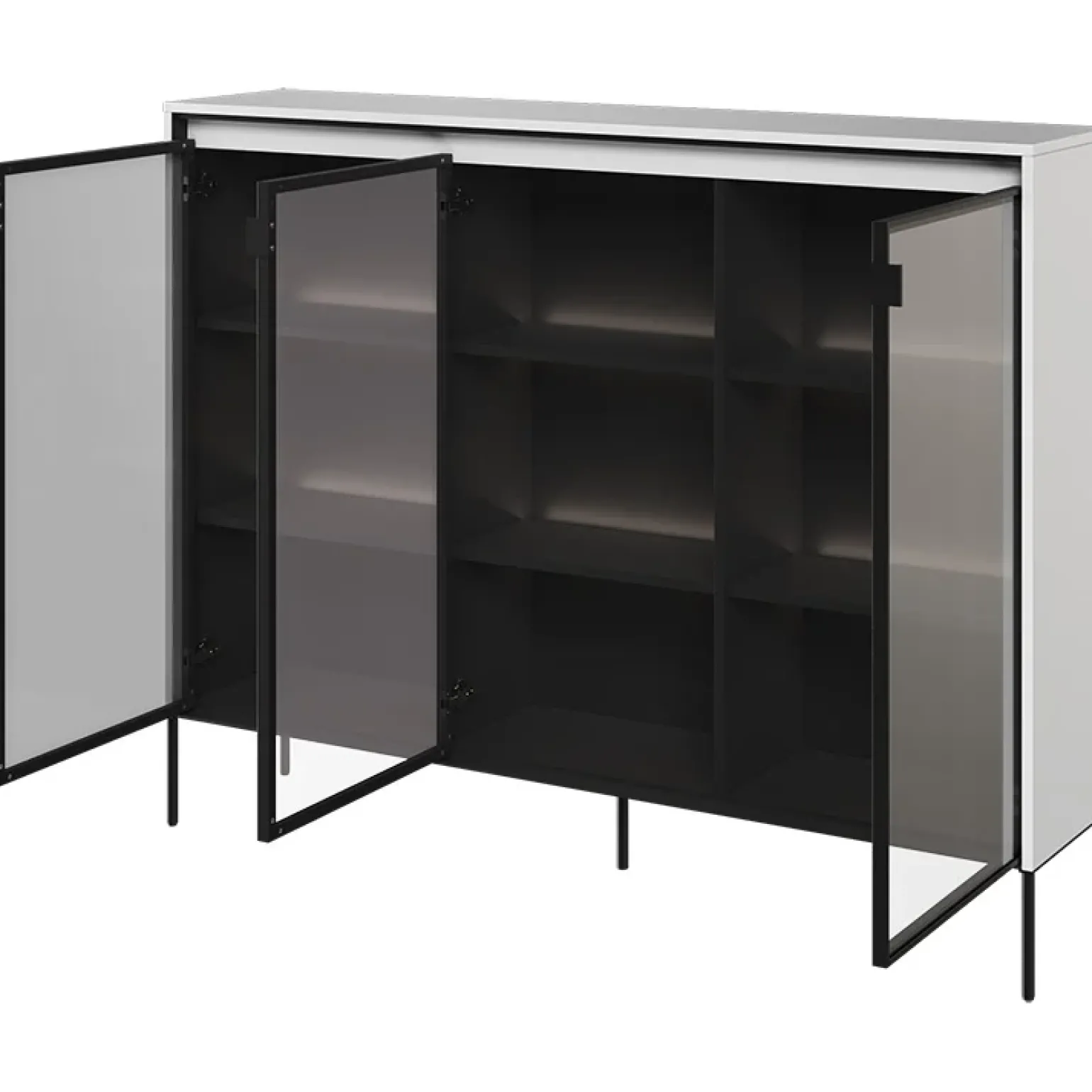 Vetrina bassa 150x118h cm 3 ante led bianco opaco nero Camelia