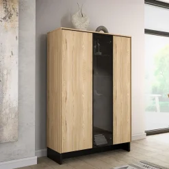 Vetrina bassa 102x152h cm 2 ante 2 cassetti interni rovere nero Alabaster