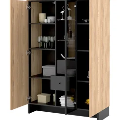 Vetrina bassa 102x152h cm 2 ante 2 cassetti interni rovere nero Alabaster