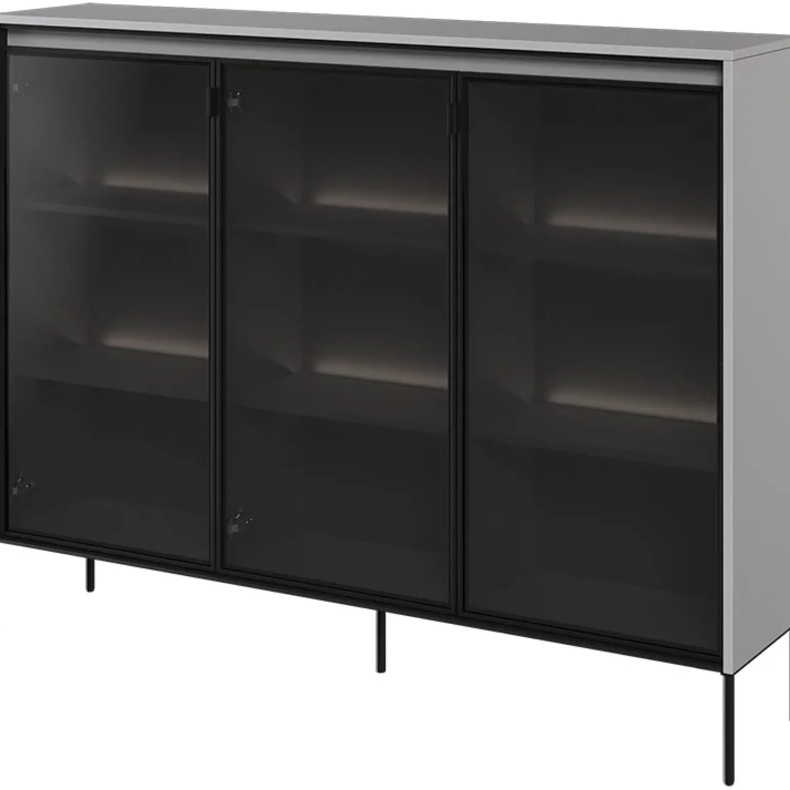 Vetrina bassa 150x118h cm 3 ante led grigio nero Camelia