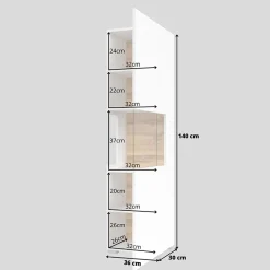 Vetrina sospesa 36x140h cm da parete bianco rovere Fusion