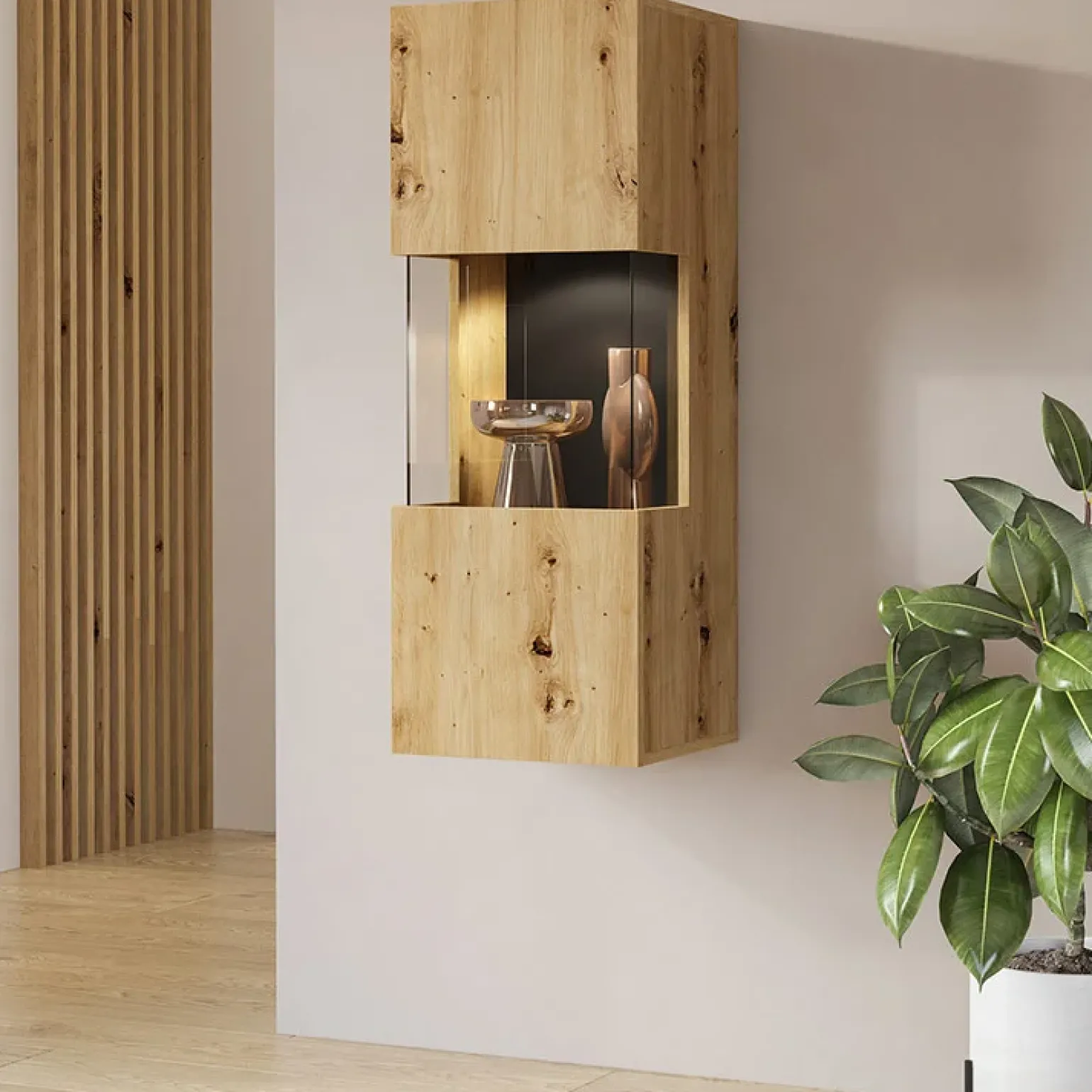 Vetrina sospesa 36x95h cm da parete rovere nero Fusion