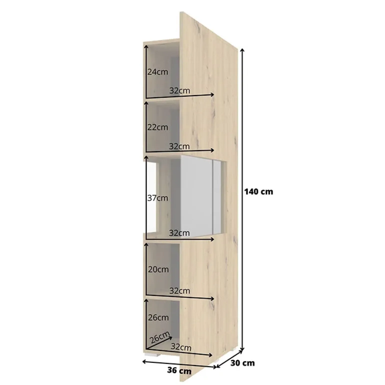 Vetrina sospesa 36x140h cm da parete rovere nero Fusion