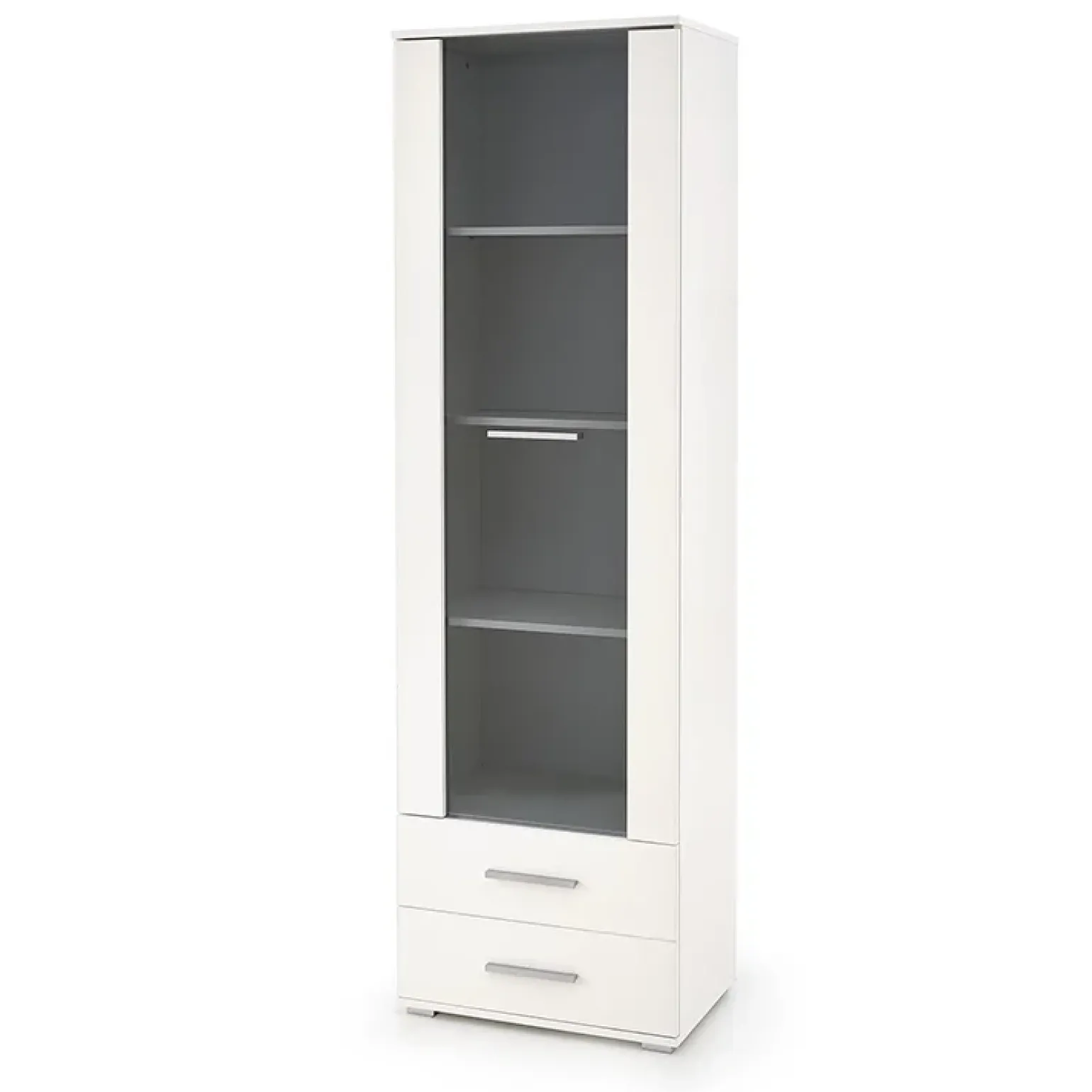 Vetrina 60x200h cm 1 anta 2 cassetti bianco opaco e lucido Viki