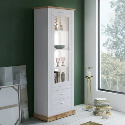 Vetrina 73x204h cm 1 anta 2 cassetti soggiorno bianco frassinato rovere Islen