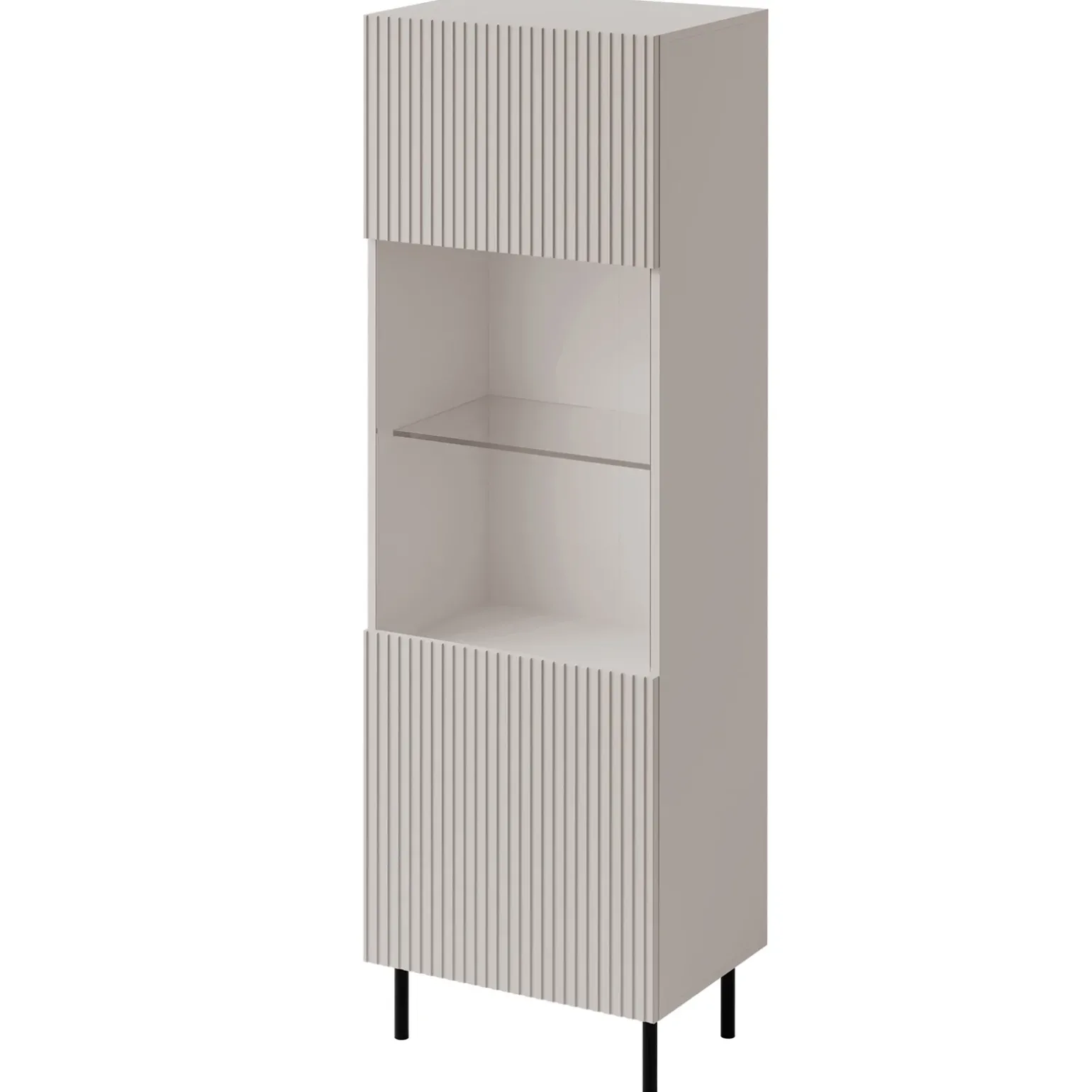 Vetrina 56X185h cm 1 anta 2 vani con frontali cannettati beige Ziggy