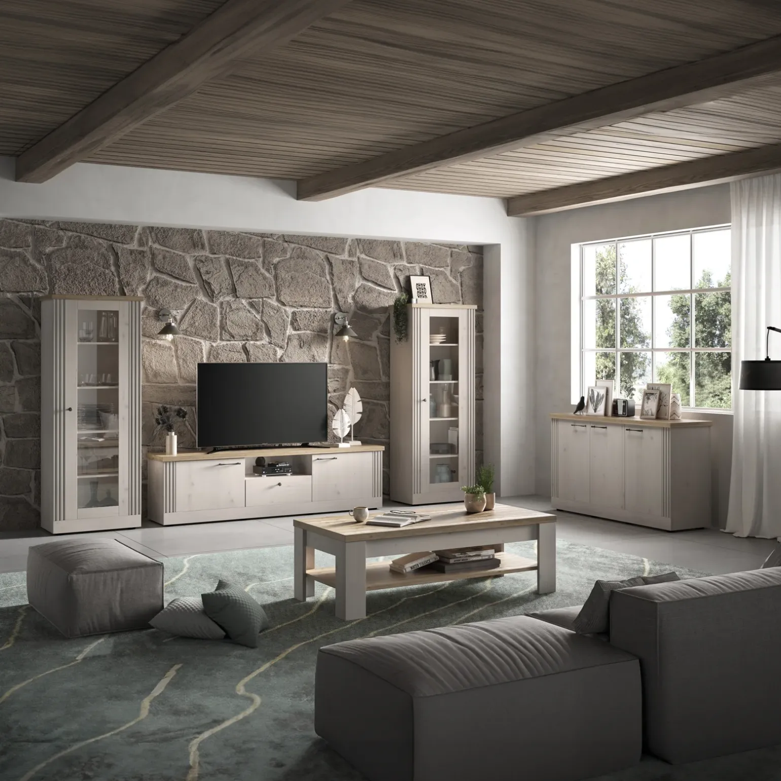 Vetrina 72x192h cm 1 anta 5 vani rovere bianco frassinato Armonia