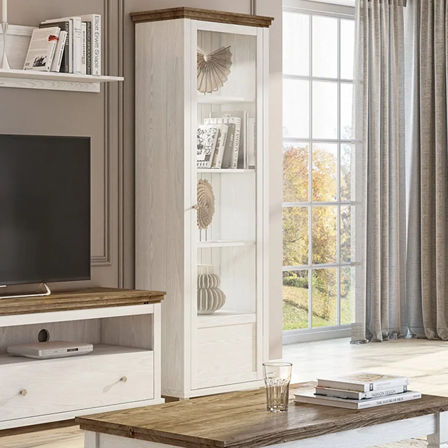 Vetrina 71x200h cm 1 anta destra bianco frassinato rovere Texel