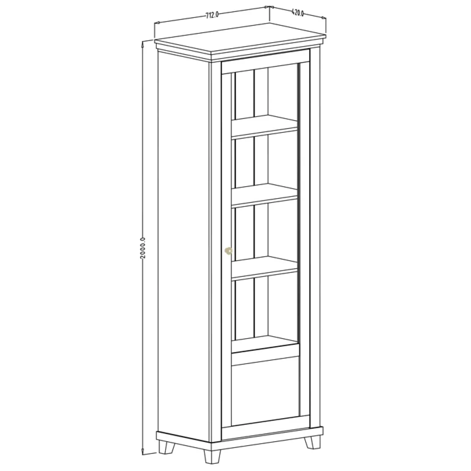 Vetrina 71x200h cm 1 anta destra bianco frassinato rovere Texel
