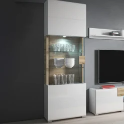Vetrina 60x204h cm 1 anta moderna bianco lucido rovere Tahiti