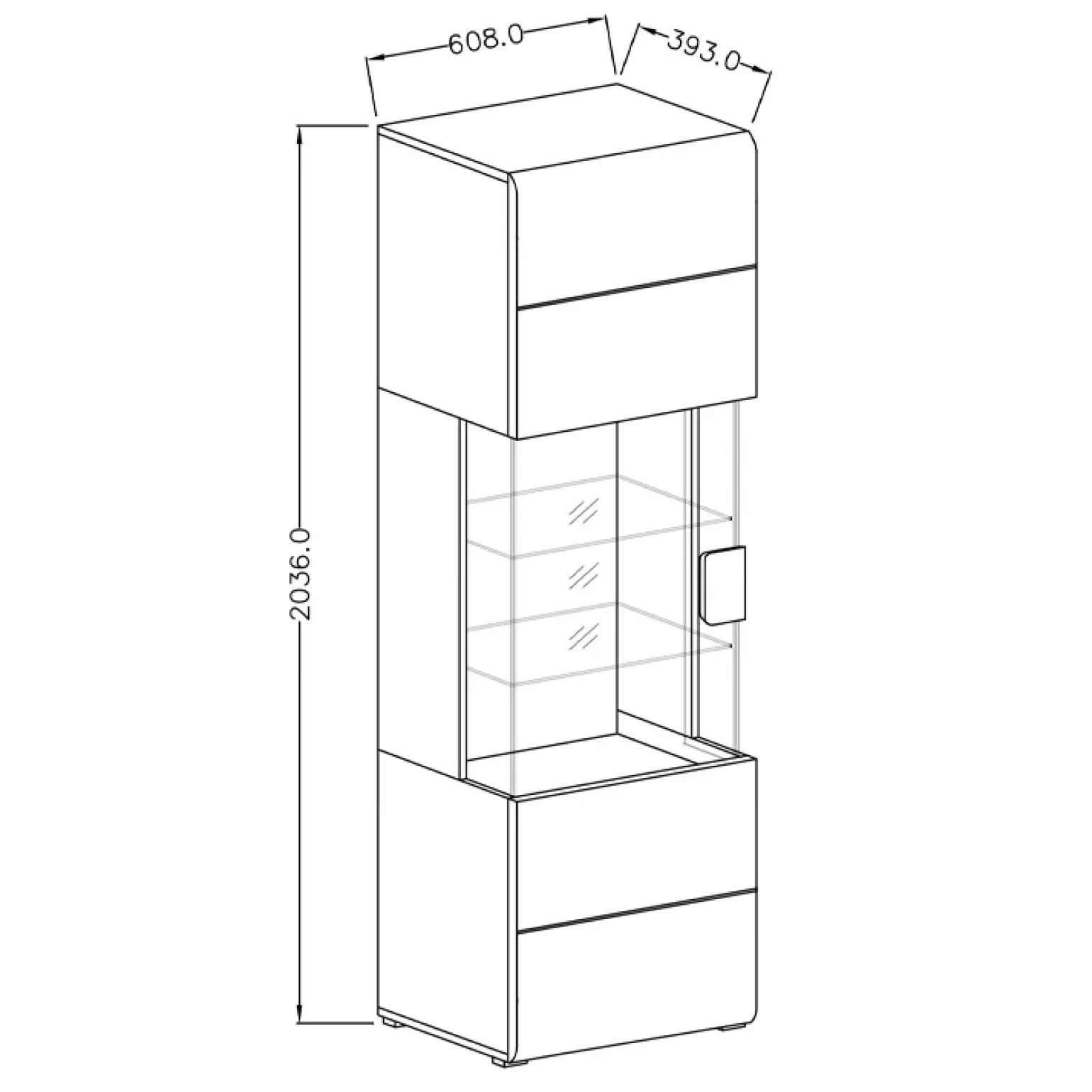 Vetrina 60x204h cm 1 anta moderna bianco lucido rovere Tahiti